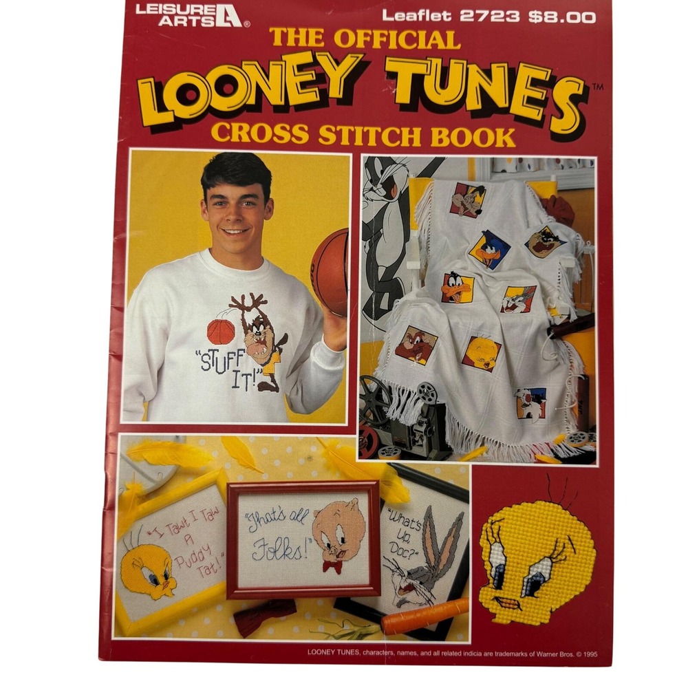 Vintage‎ 1995 Leisure Arts Looney Tunes Cross Stitch Book Leaflet 2723 Patterns